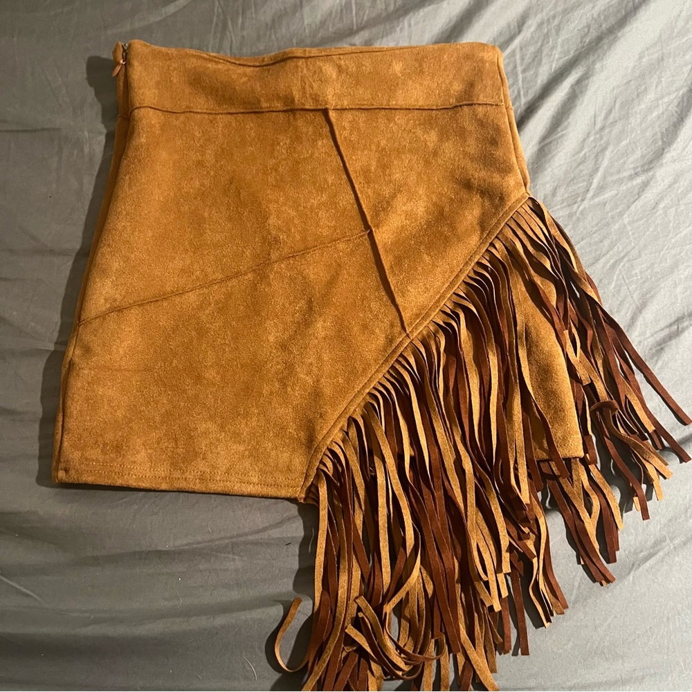 Shein Suede Fringe Skirt